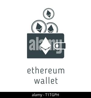 Vector ethereum wallet with coins, cryptocurrency in the wallet. Ethereum coins in the wallet vector illustration Stock Vector