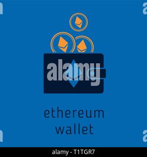 Vector ethereum wallet with coins, cryptocurrency in the wallet. Ethereum coins in the wallet vector illustration Stock Vector