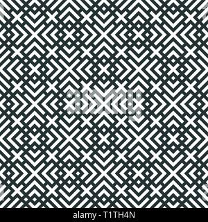 Black and white geometric seamless pattern. Linear ornament with crosses. Patterned seamless background. Stock Vector