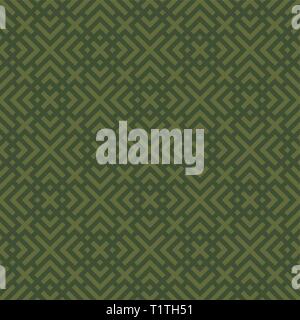 Green geometric seamless pattern. Linear ornament with crosses. Patterned seamless background. Stock Vector