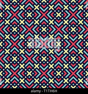 Color geometric seamless pattern. Linear ornament with crosses. Patterned seamless background. Stock Vector