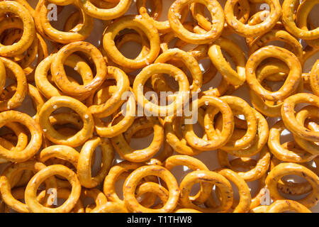 texture of many bread rings snack with salt with shadow Stock Photo