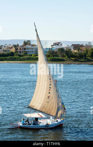 Ägypten, Luxor, Blick über den Nil zur Westbank, Segelboot Stock Photo