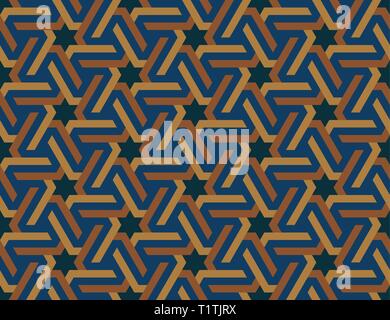 Seamless geometric Islamic ornament with hexagonal stars. Multicolored Arabic ornament. Pattern of the countries of the Arabian Peninsula and the Midd Stock Vector