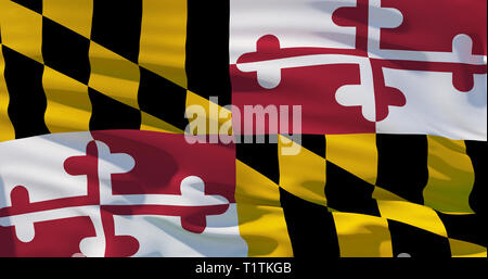 Flag of Maryland, Satin flag, three dimensional render, 4K quality Stock Photo