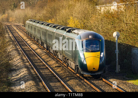 PONTYCLUN, WALES - MARCH 2019: London bound Class 800 inter city express train operated by Great Western Railway passing through Pontyclun in South Wa Stock Photo