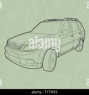 Generic SUV Diagram in the style of a auto manual image printed on a low grade green paper texture. Stock Vector