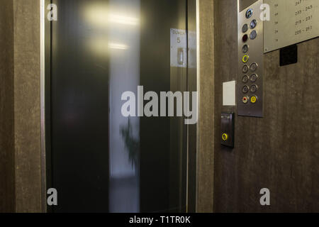 Interior of buttons in elevator. Inside the elevator floor selection buttons. movement, Stock Photo