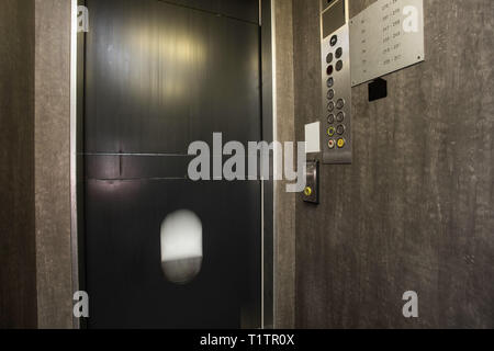 Interior of buttons in elevator. Inside the elevator floor selection buttons. movement, Stock Photo