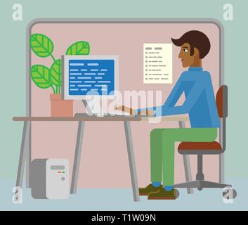 Man Working at Desk In Office Cartoon Stock Vector