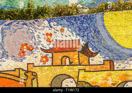 Hanoi Ceramic Mosaic Mural or Hanoi Ceramic Road. Vietnam. The longest ceramic wall in the world, Guinness record. Stock Photo