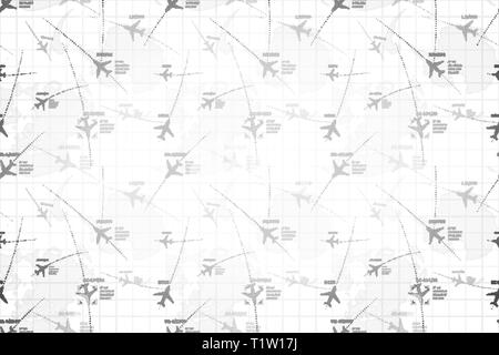 Detailed monochrome radar map with planes, wide detailed background Stock Vector