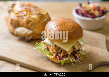 Pulled chicken burger recipe Stock Photo