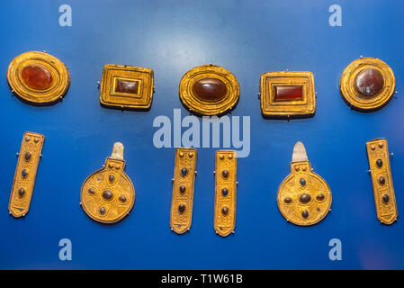 Beautiful obsolete pieces of Sarmatian jewelery in museum Stock Photo