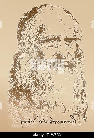 Leonardo Da Vinci portrait, graphic elaboration Stock Vector