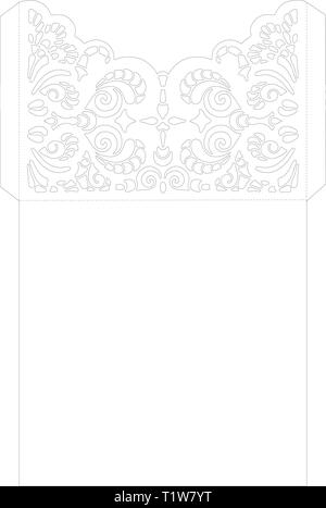 Wedding invitation or greeting card with abstract ornament. Vector envelope template for laser cutting. Paper cut card with silhouette. Cutout silhoue Stock Vector
