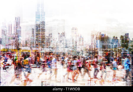Crowd of anonymous people walking on busy city street - abstract city life concept Stock Photo