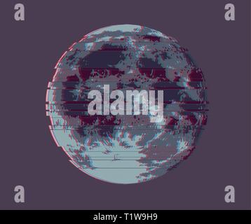 Full Moon, Vector illustration of Dark Moon with Glitch distortion effect. Stock Vector