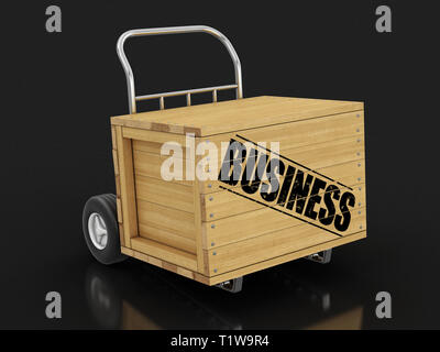 Wooden crate with Business on Hand Truck. Image with clipping path Stock Photo