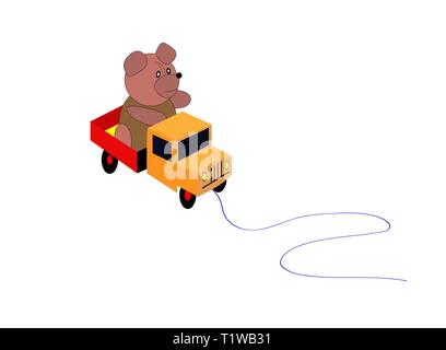 Toys Bear sits in the back of a toy truck. Vector Stock Vector