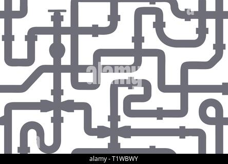 Seamless vector texture, pipeline texture, grey silhouette style, background. Design template of flyer, banner, presentation. Vector illustration. Stock Vector
