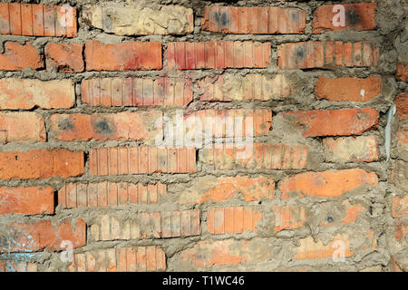 Old red brick wall background and texture close up Stock Photo