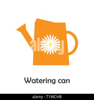 Watering can in cartoon style, spring card for kid, preschool activity for children, vector Stock Vector