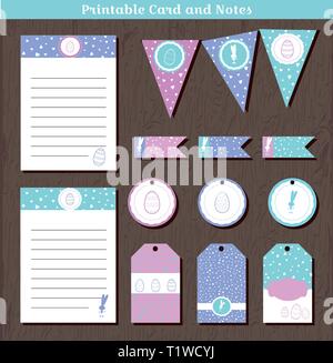 Vector Easter set tag, notes, garland, flag, stiker with bunnies and hearts. Vector illustration for Easter to do list and decoration invation, greeti Stock Vector