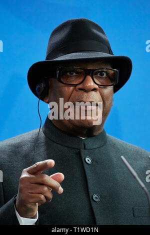 08.02.2019, Berlin, Berlin, Germany - President of the Republic of Mali Ibrahim Boubacar Keita at a press conference at the Chancellor's Office. 00R19 Stock Photo
