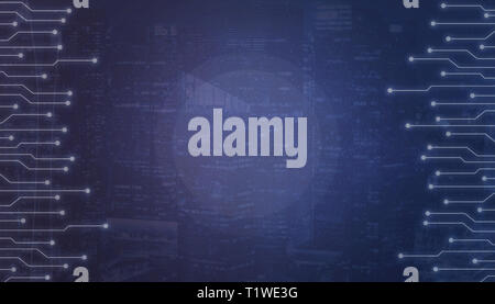 Tehnology background with microelectronic circuits with free space in the middle for logo promotion or text. Stock Photo