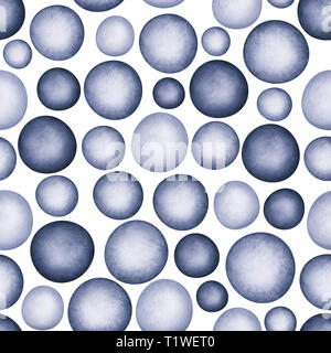 Round watercolor stains seamless pattern with  blue violet azure dots Stock Photo