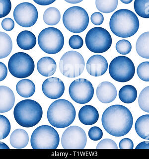 Round watercolor stains seamless pattern with  blue violet azure dots Stock Photo