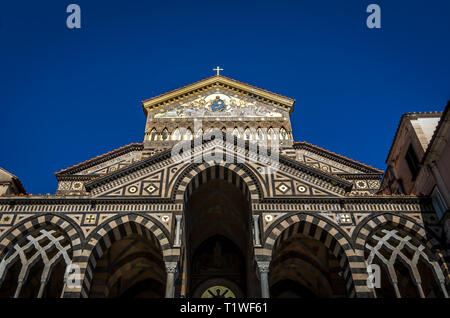 Front entrance of the Amalfi cathedral dedicated to the Apostle Saint Andrew in the Piazza del Duomo in Amalfi Italy. Stock Photo