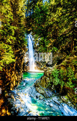 The turquoise waters of Cascade Falls in Cascade Falls Regional Park between the towns of Mission and Deroche in British Columbia, Canada Stock Photo