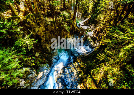 The turquoise waters of Cascade Falls in Cascade Falls Regional Park between the towns of Mission and Deroche in British Columbia, Canada Stock Photo