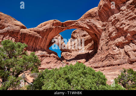 Double Arch in Arches National Park, Moab, Utah, USA, North America Stock Photo