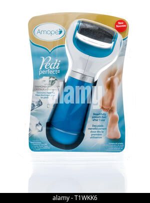 Winneconne, WI - 20 March 2019: A package of Amope pedi perfect electronic foot file on an isolated background Stock Photo