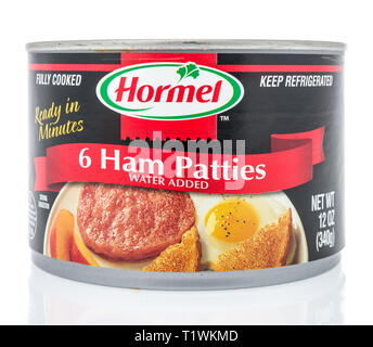 Winneconne, WI - 24 March 2019: A package of  Hormel ham patties on an isolated background Stock Photo