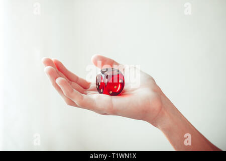 Hand throwing red dices, good luck concept. Stock Photo