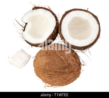 Coconut pieces isolated on white background with clipping path. Stock Photo