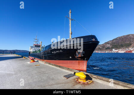 Bunkering tanker Haltbakk Bergen in Port of Bergen, Norway. Stock Photo