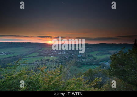 View of Dorking from Box Hill during sunset. National Trust in the Surrey Hills, England. Uk Stock Photo