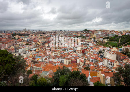 The view over Lisbon from the Sao Jorge Castle, Portugal Stock Photo
