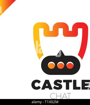 Castle shield simple minimalist logotype. Secure and protect chat Mark. Stock Vector