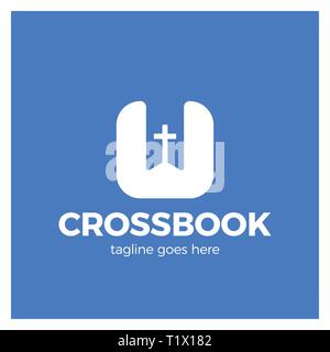 Cross Bookmark Logotype. Bible Book Logotype. Simple Church Emblem Orange Gradient Icon Stock Vector