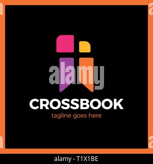 Cross Bookmark Logotype. Bible Book Logotype. Simple Church Emblem Orange Gradient Icon Stock Vector