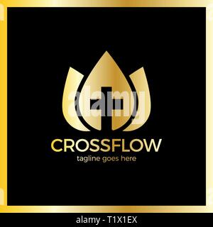 Flower Crown Cross Logo - Church Calvary Stock Vector