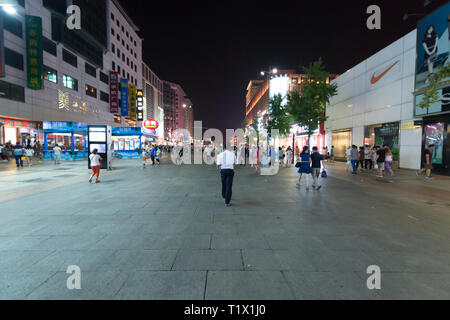 Beijing, China - 08 02 2016: Wangfujing Street in Beijing at night in Beijing, China Stock Photo