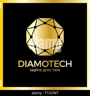 Diamond Line Connect Dots Tech Logotype. Top view. Stock Vector