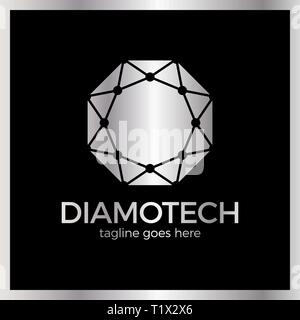 Diamond Line Connect Dots Tech Logotype. Top view. Stock Vector